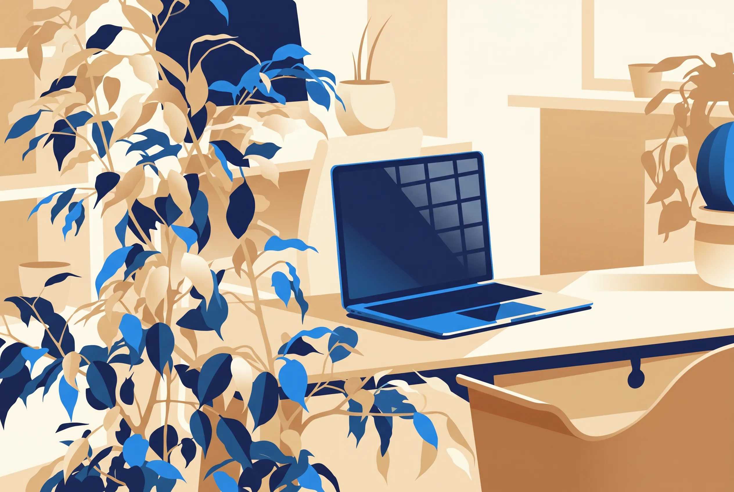 A tidy desk with a refurbished laptop