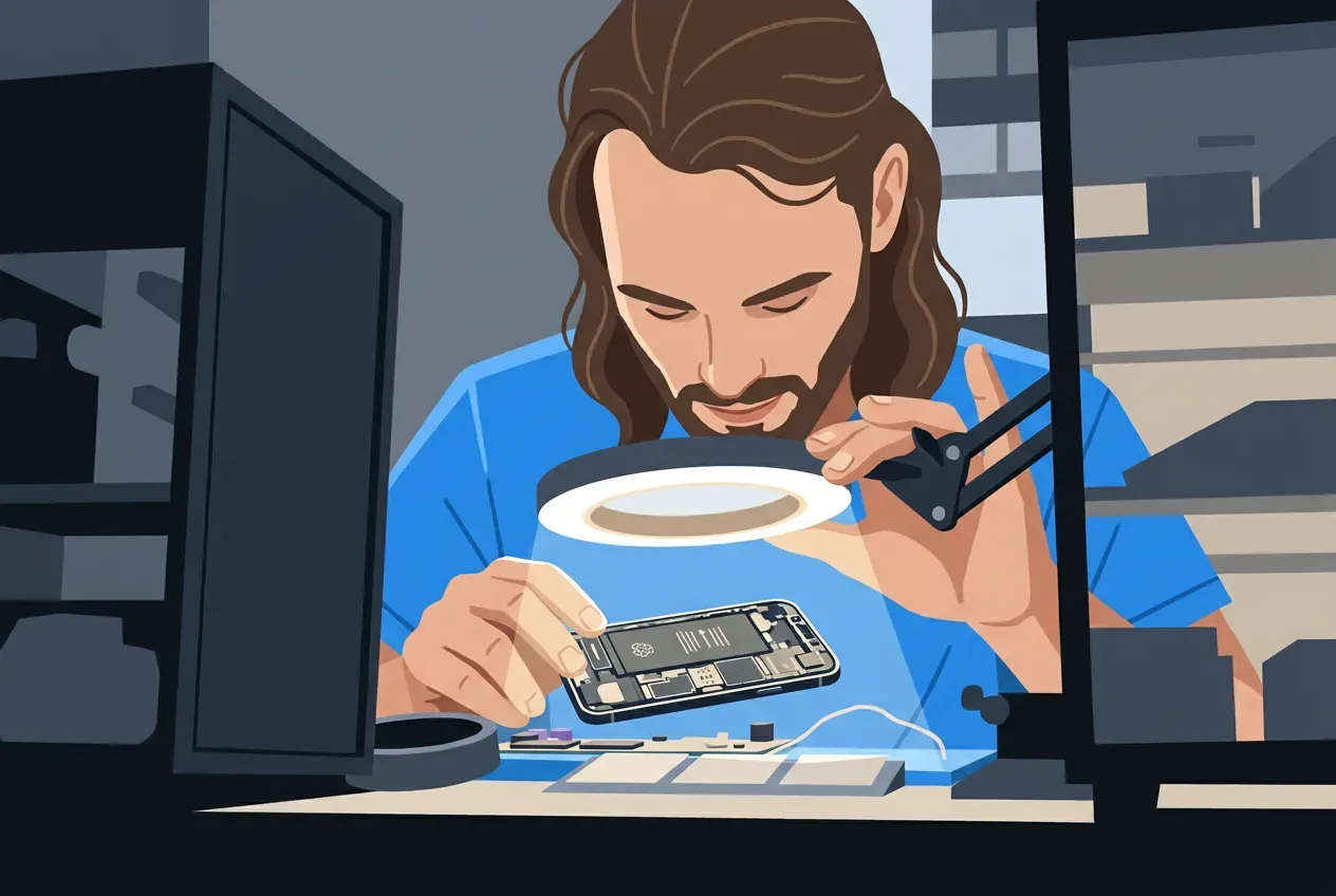 A phone under inspection in the Auckland workshop