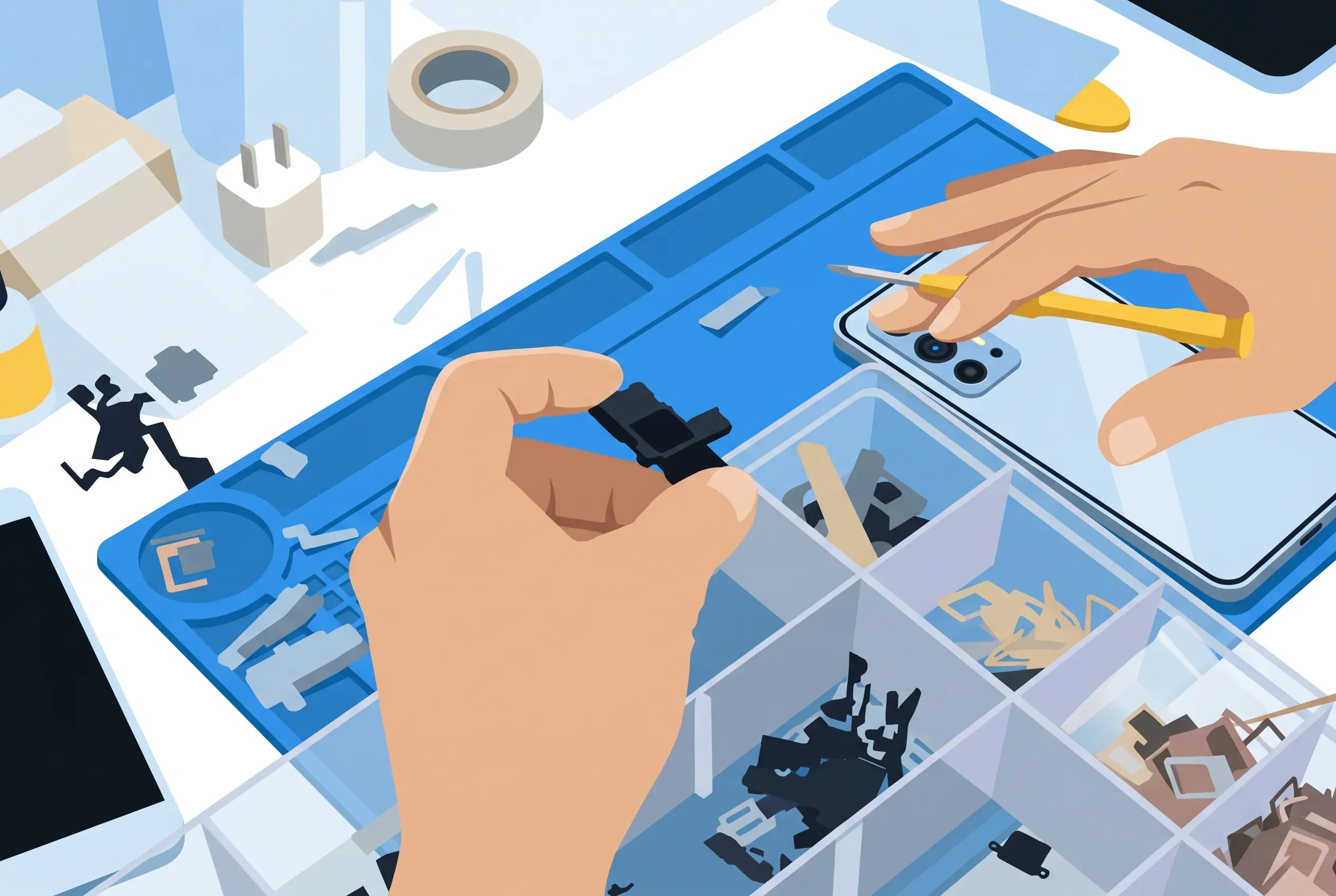 Sorting tested parts at the bench